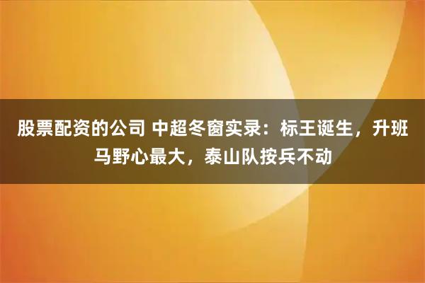 股票配资的公司 中超冬窗实录：标王诞生，升班马野心最大，泰山队按兵不动